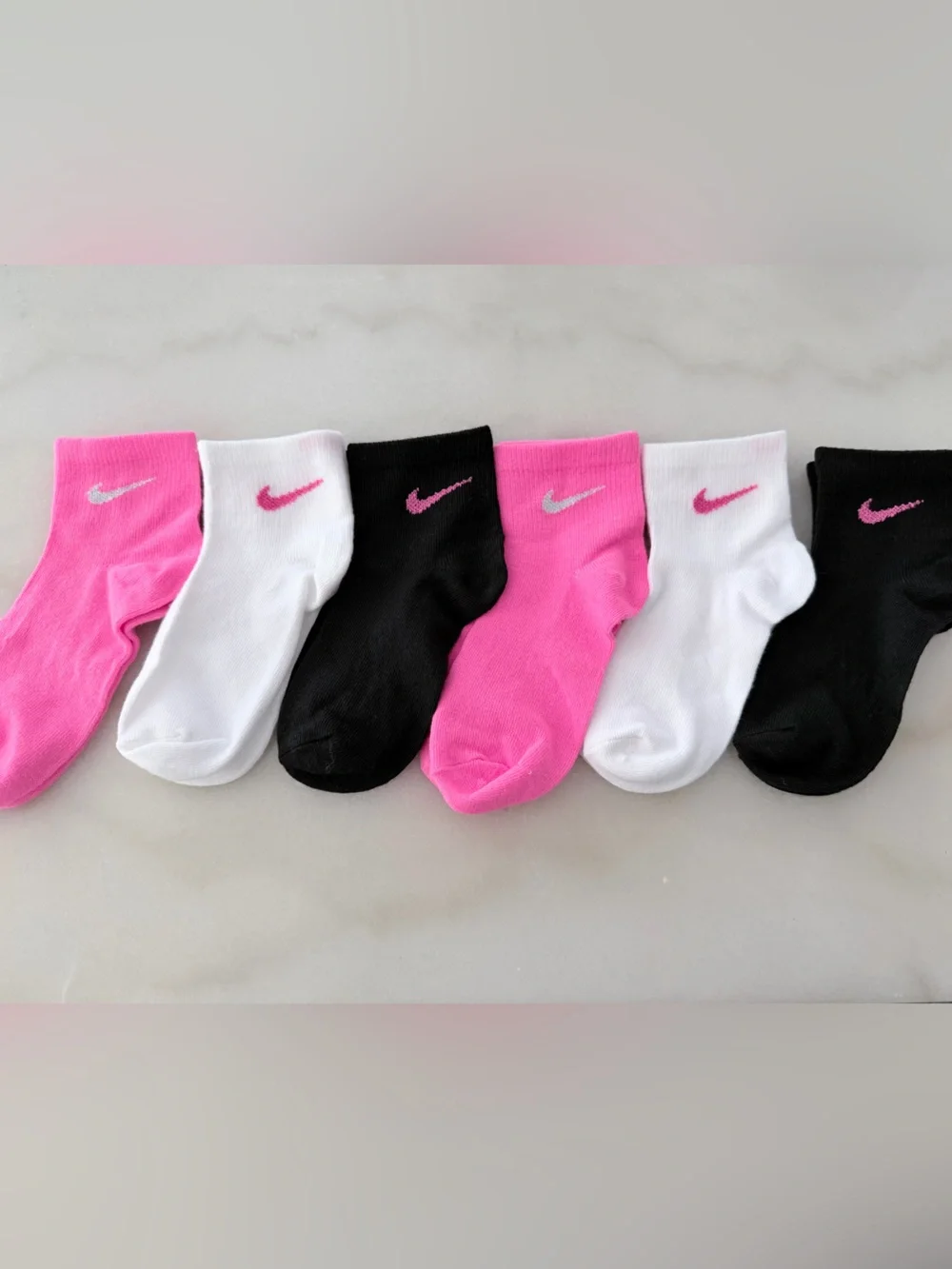 Nike Kids Ankle Socks — Hot Pink, White & Black (6 Pack)